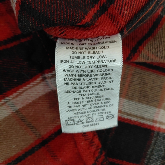 Red and Black Flannel Plaid Casual Button Down Shirt with Hood - Picture 11 of 11